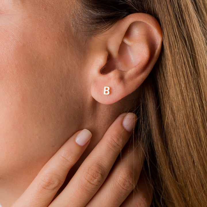 Gold Initial Earrings - Mothers Days Gift - Letter Earrings -  Gifts For Mom - 14K Solid Gold - Minimalist
