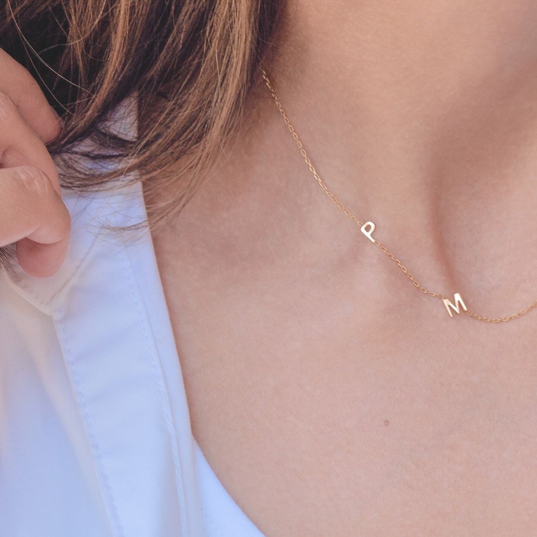 Sideways Initials Necklace Dainty Necklace with cute letters and