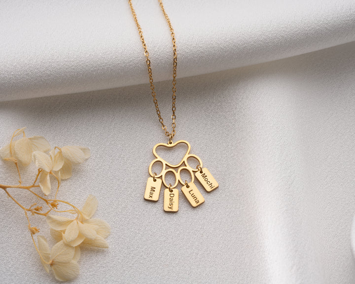 Custom Paw Print Necklace, Bar Necklace with Paw Pendant