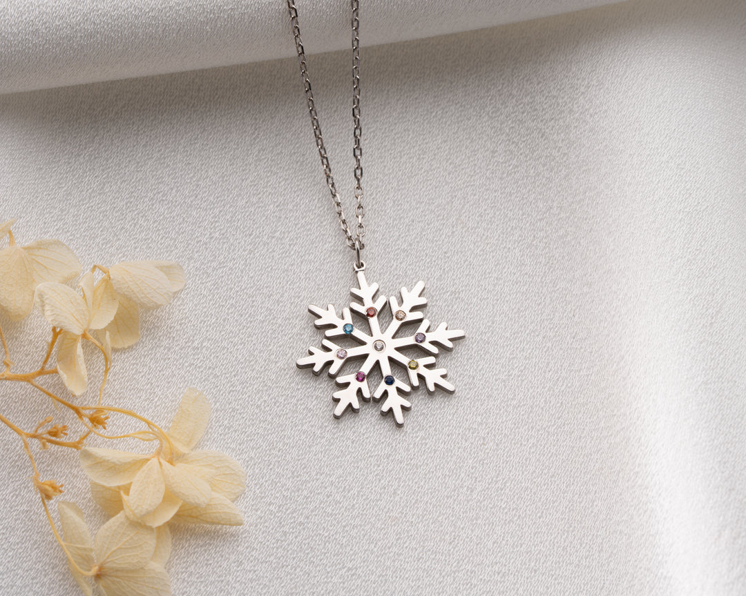 Personalized Snowflake Necklace with Birthstone