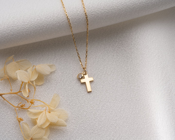 Personalized Cross Necklace with Birthstone