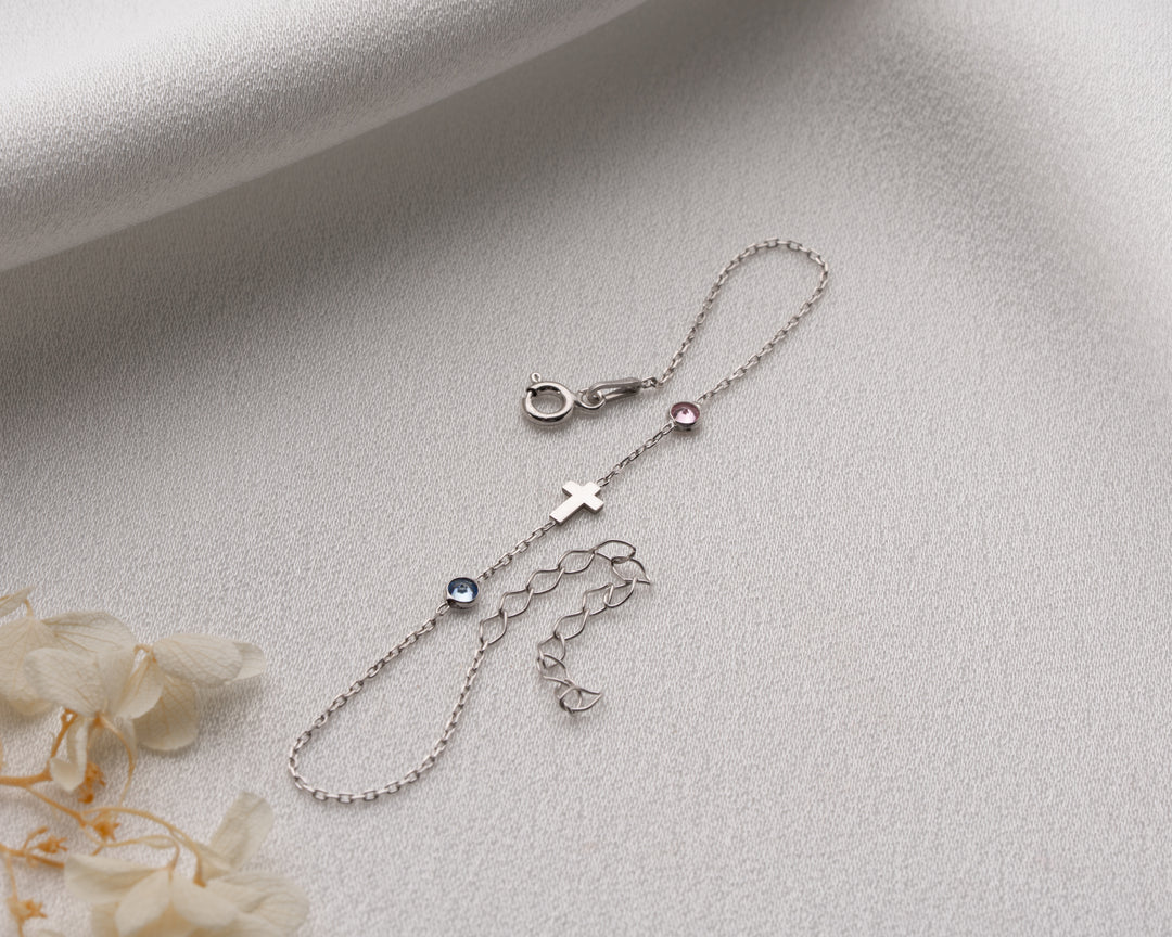 Cross Bracelet with Birthstones