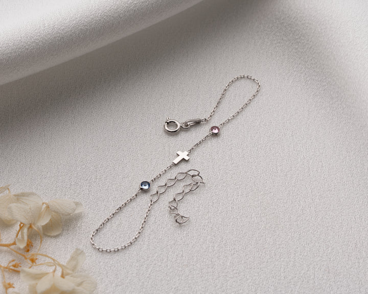 Cross Bracelet with Birthstones