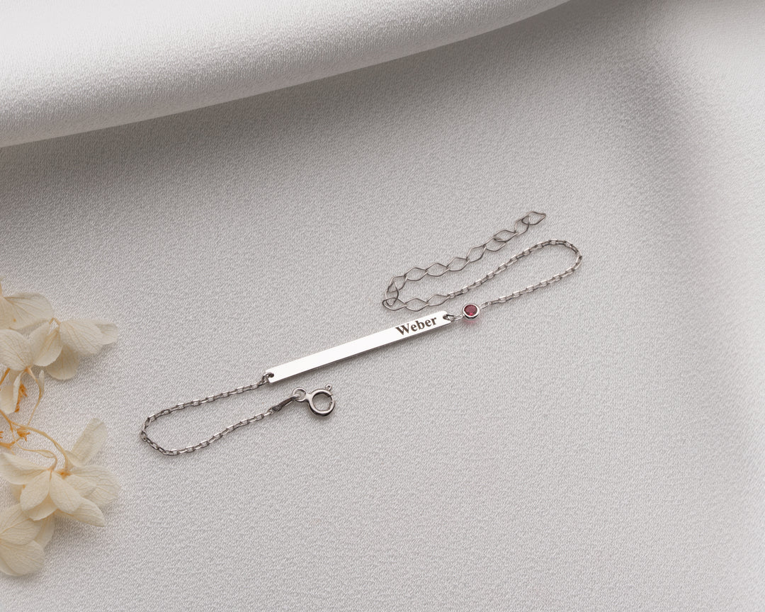 Custom Name Bar Bracelet With Birthstone