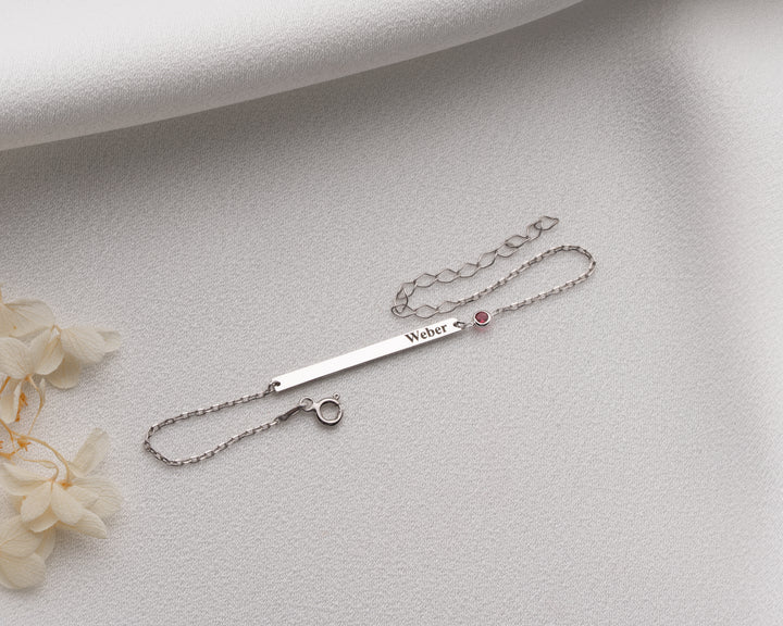 Custom Name Bar Bracelet With Birthstone