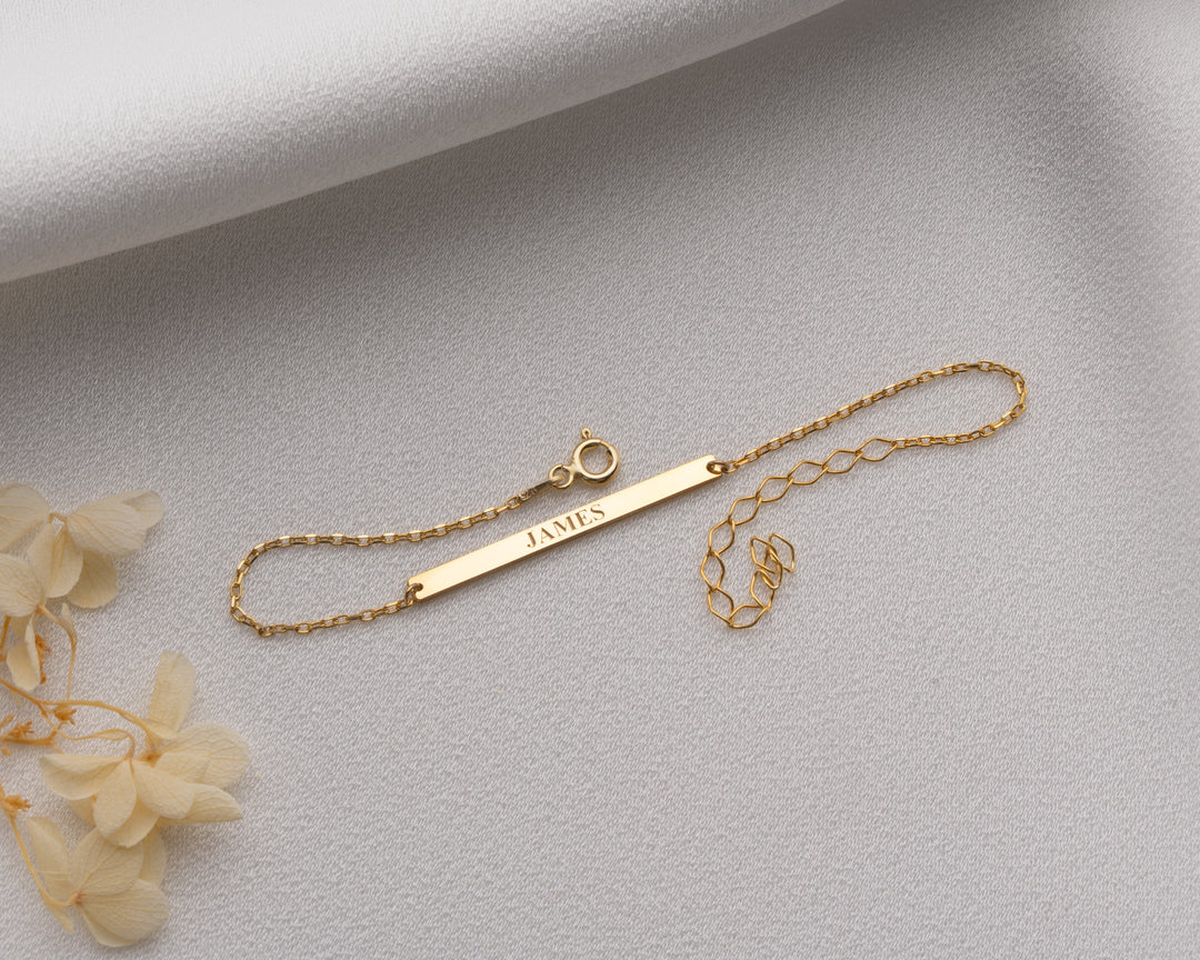 Custom Name Bar Bracelet With Birthstone