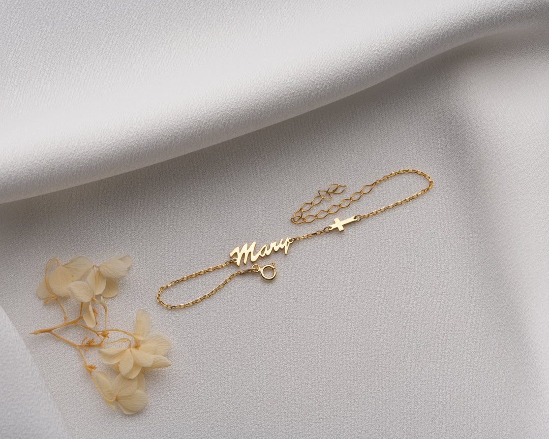 Name Bracelet with Cross