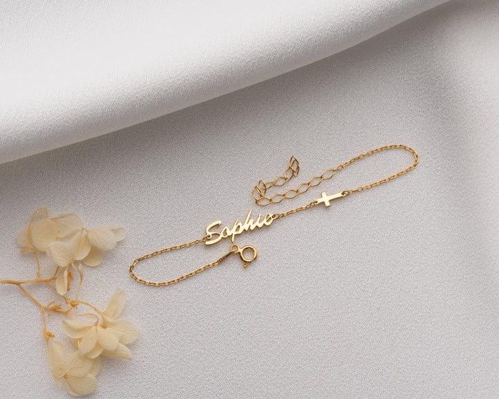 Name Bracelet with Cross