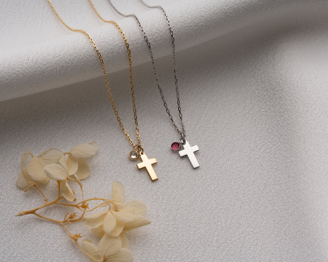 Personalized Cross Necklace with Birthstone