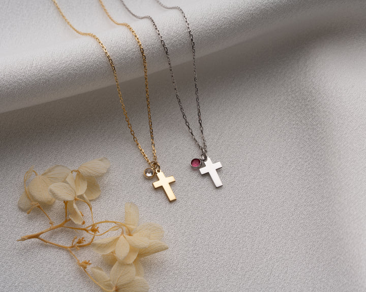 Personalized Cross Necklace with Birthstone