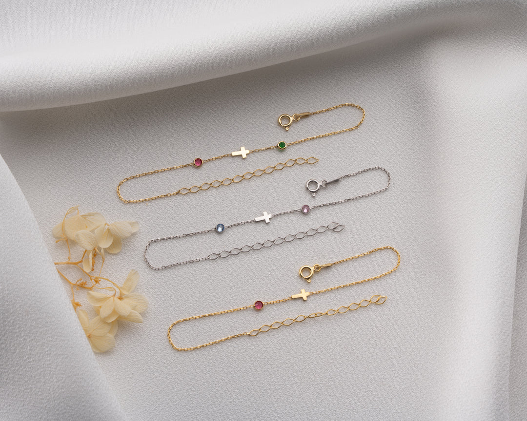 Cross Bracelet with Birthstones
