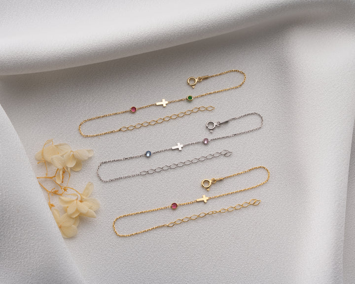 Cross Bracelet with Birthstones