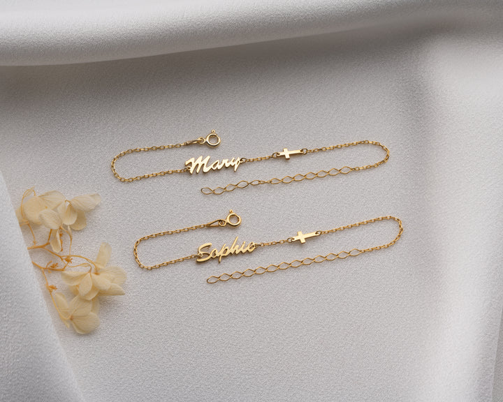 Name Bracelet with Cross
