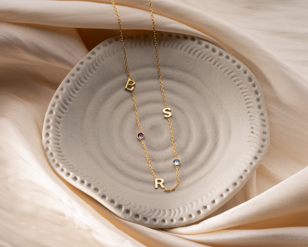 Sideways Initial Birthstone Necklace