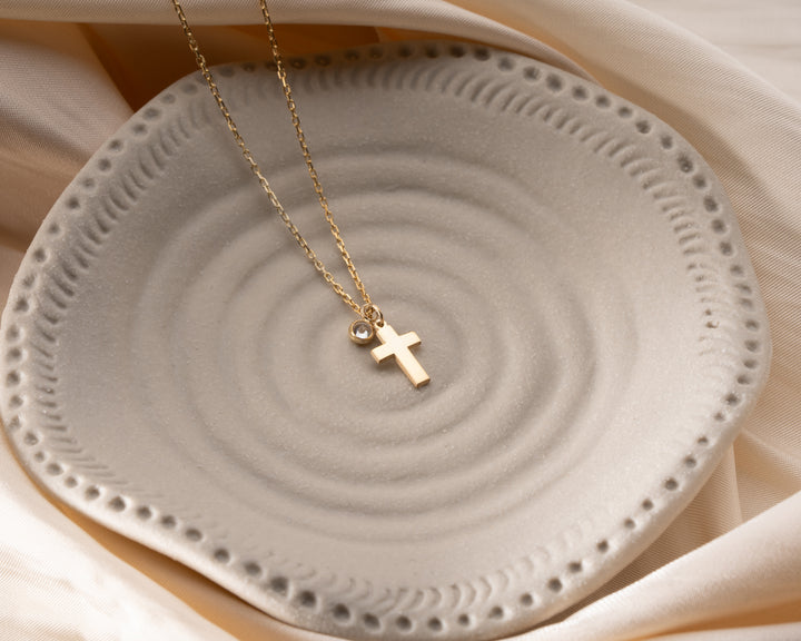 Personalized Cross Necklace with Birthstone
