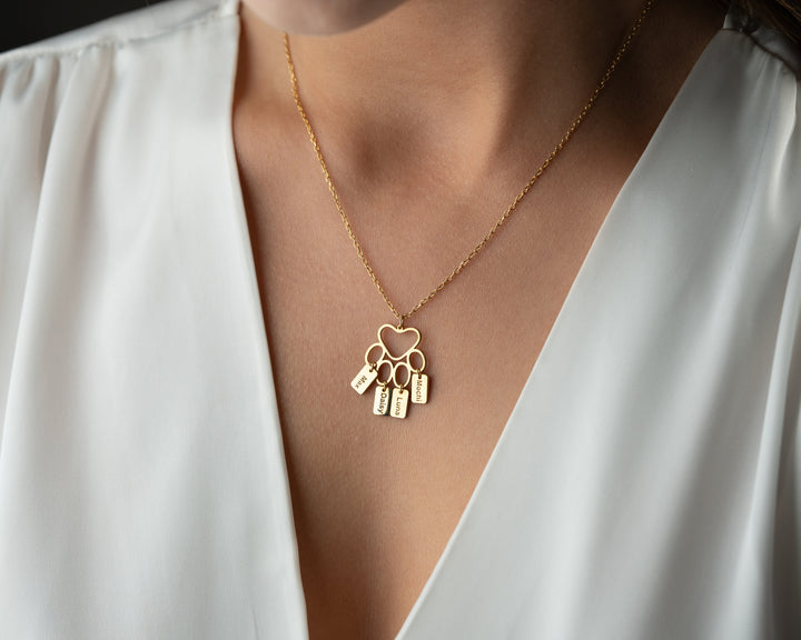 Custom Paw Print Necklace, Bar Necklace with Paw Pendant