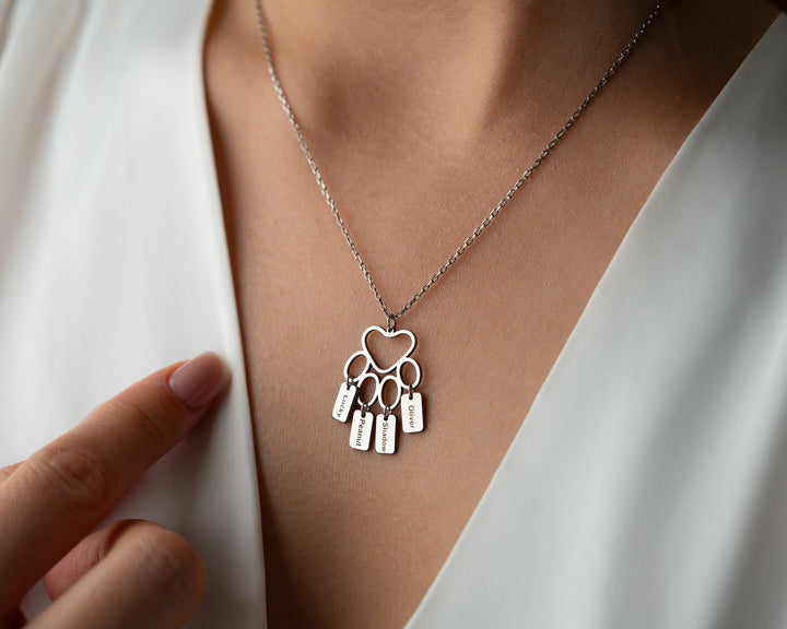 Custom Paw Print Necklace, Bar Necklace with Paw Pendant