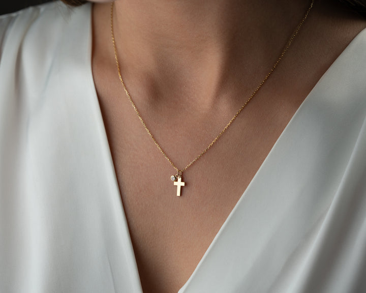 Personalized Cross Necklace with Birthstone