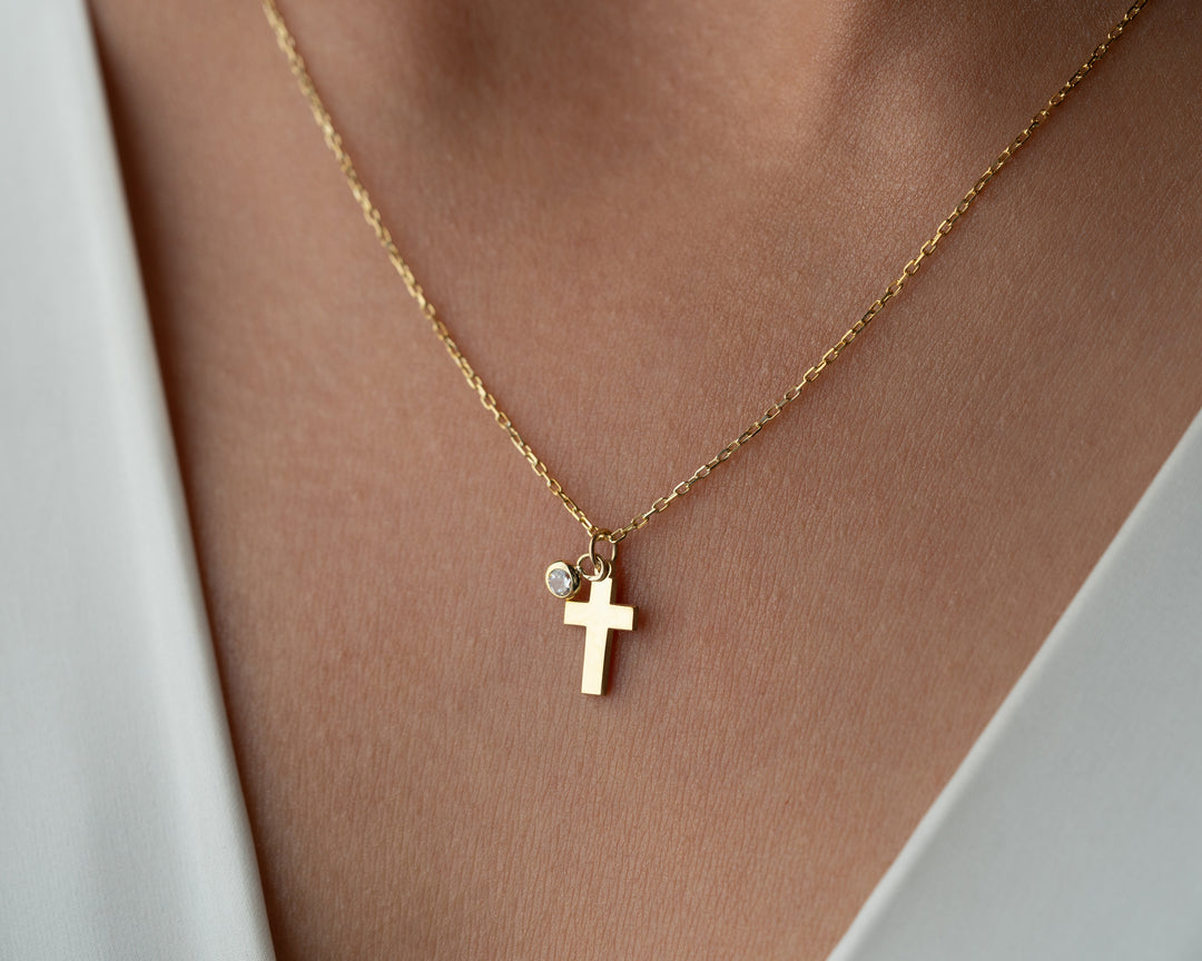 Personalized Cross Necklace with Birthstone
