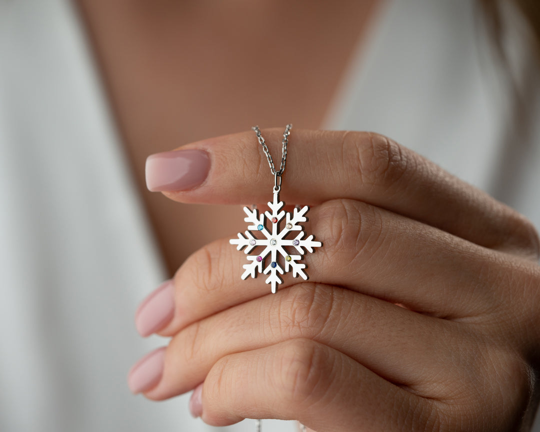 Personalized Snowflake Necklace with Birthstone