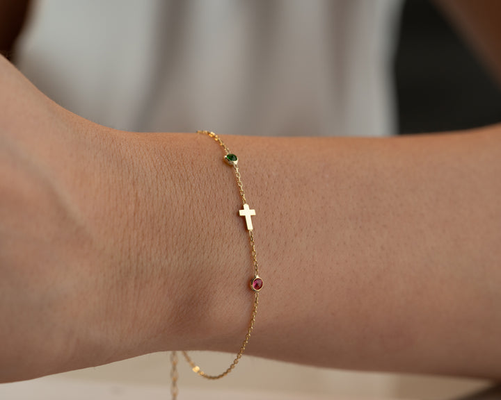Cross Bracelet with Birthstones