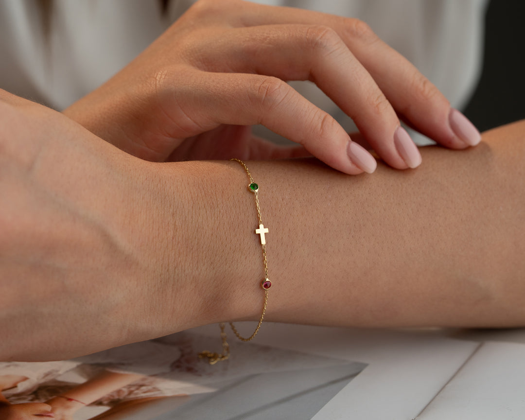 Cross Bracelet with Birthstones
