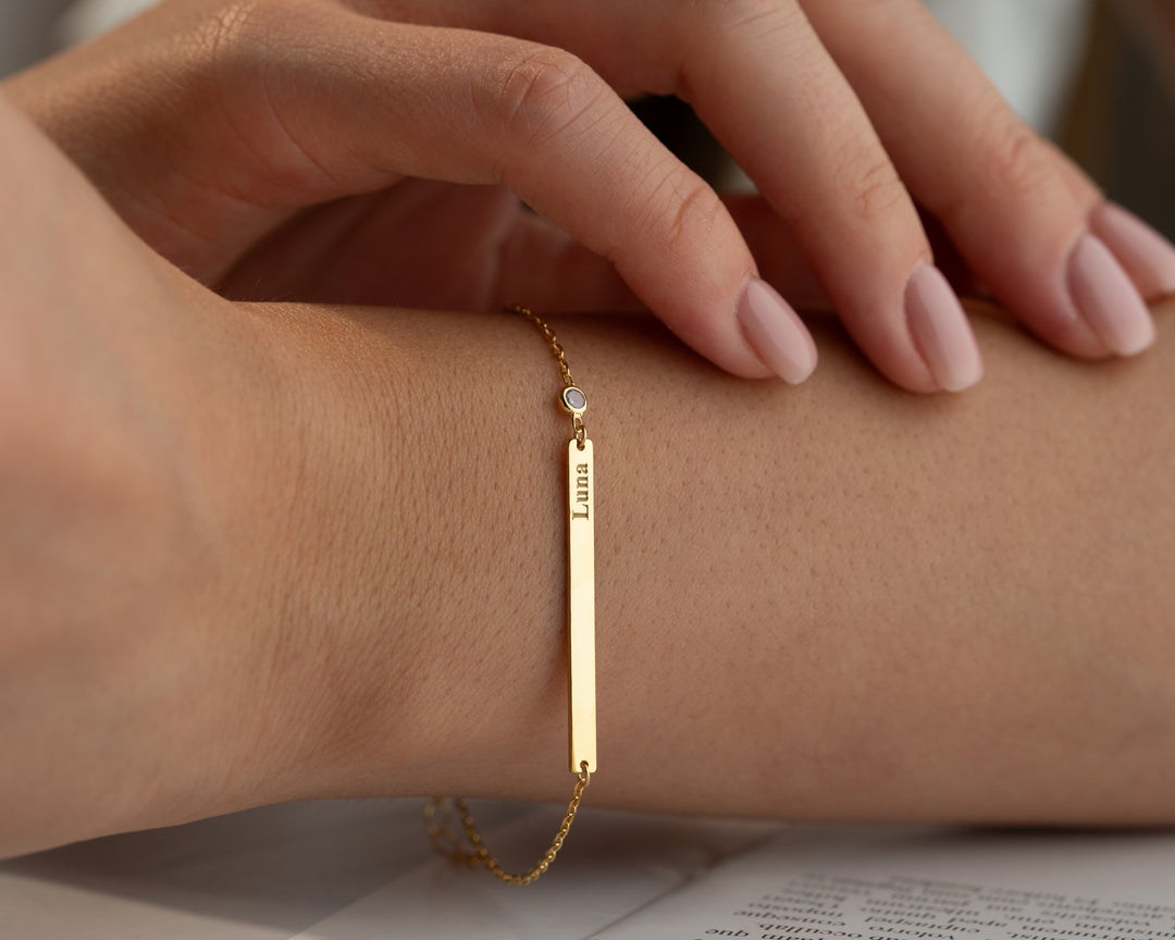 Custom Name Bar Bracelet With Birthstone