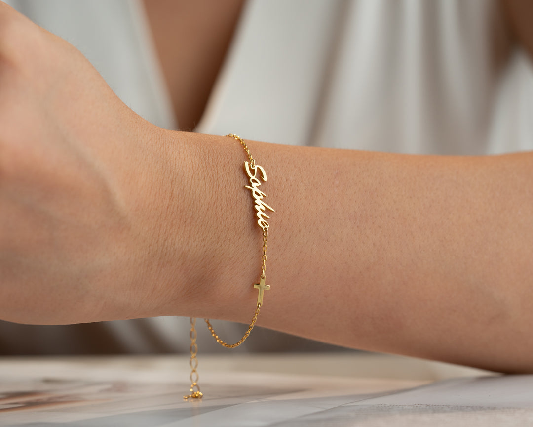 Name Bracelet with Cross