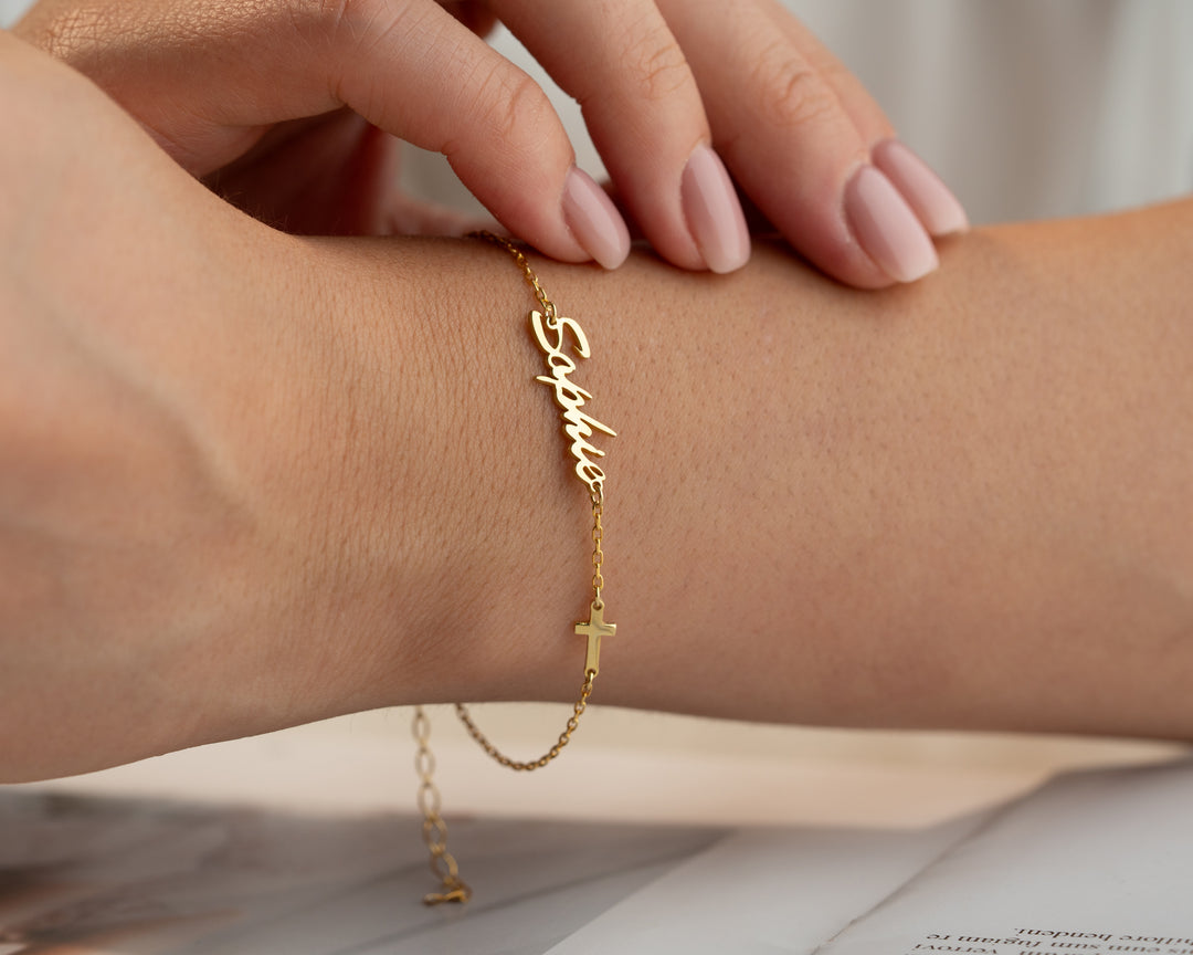 Name Bracelet with Cross