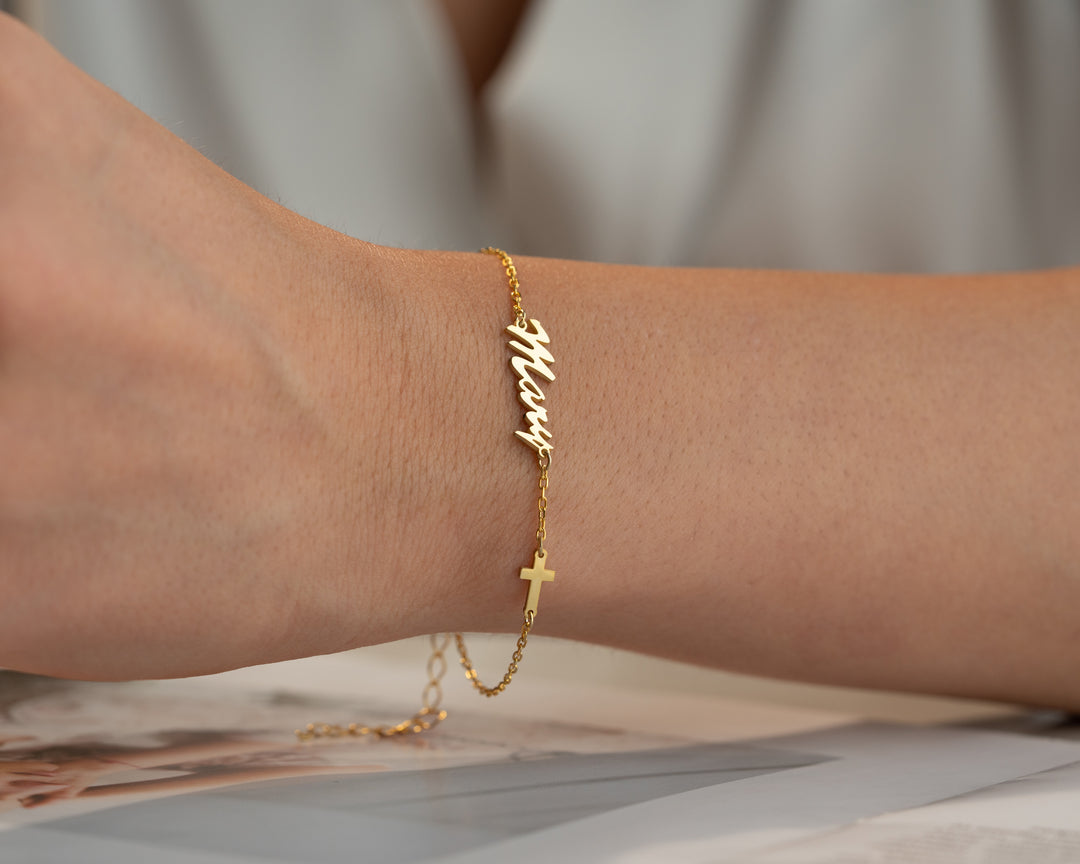 Name Bracelet with Cross