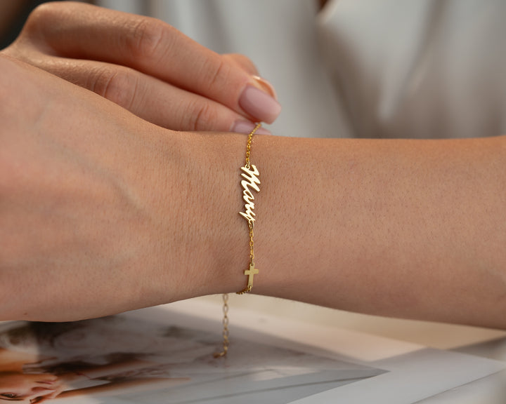 Name Bracelet with Cross