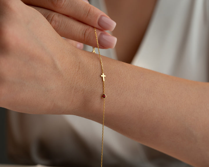 Cross Bracelet with Birthstones