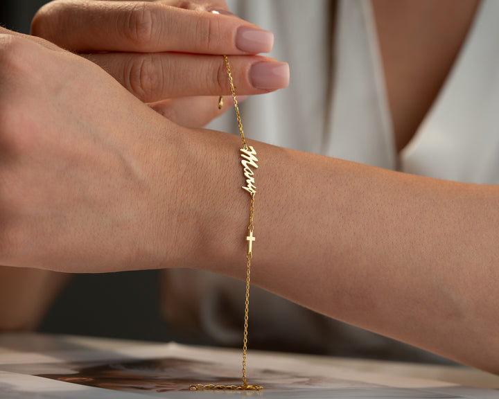 Name Bracelet with Cross