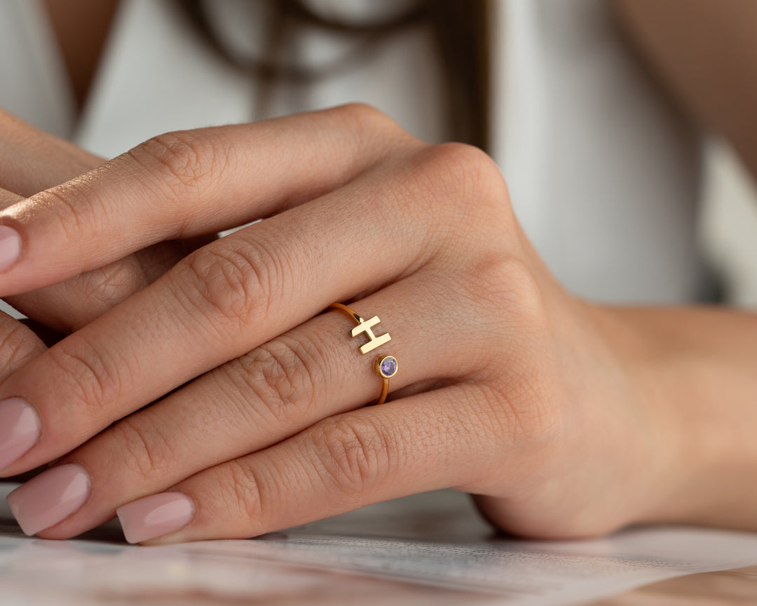 Initial Ring with Birthstone