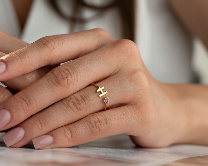 Initial Ring with Birthstone