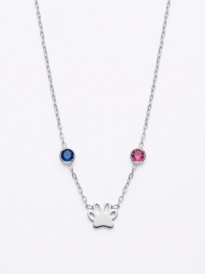 Paw Print Necklace with Birthstone