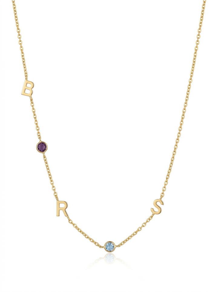 Sideways Initial Birthstone Necklace