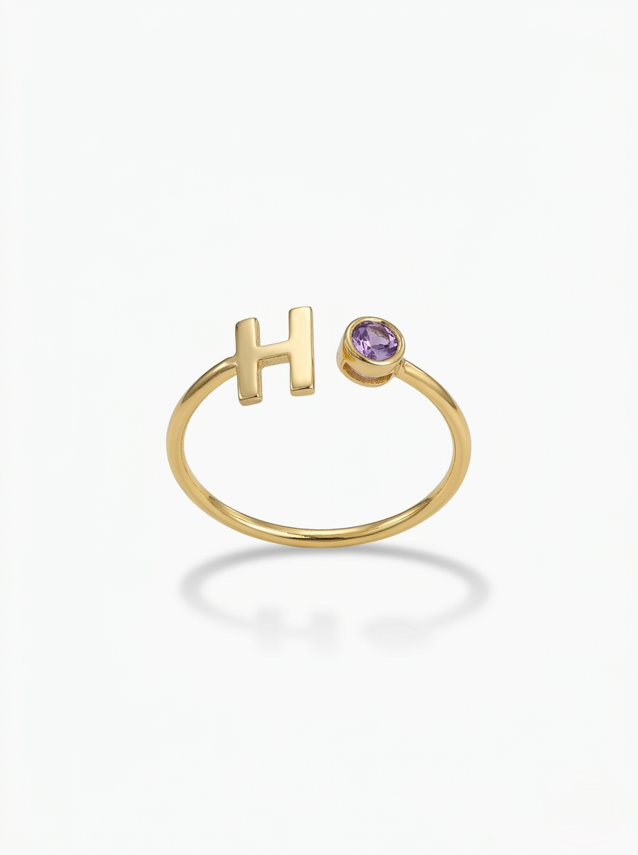 Initial Ring with Birthstone