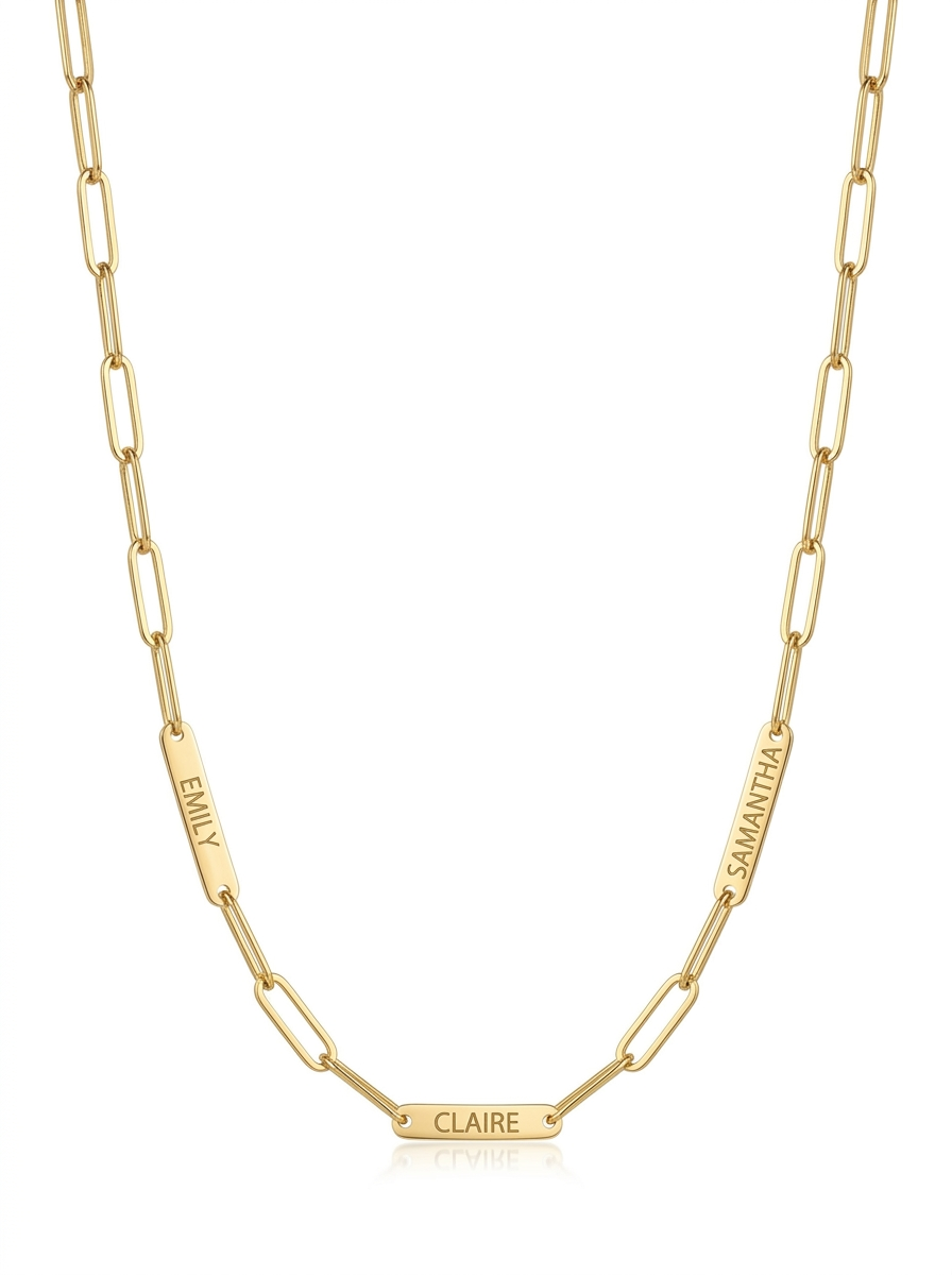 Engraved Tiny Bar Necklace with Paperclip Chain