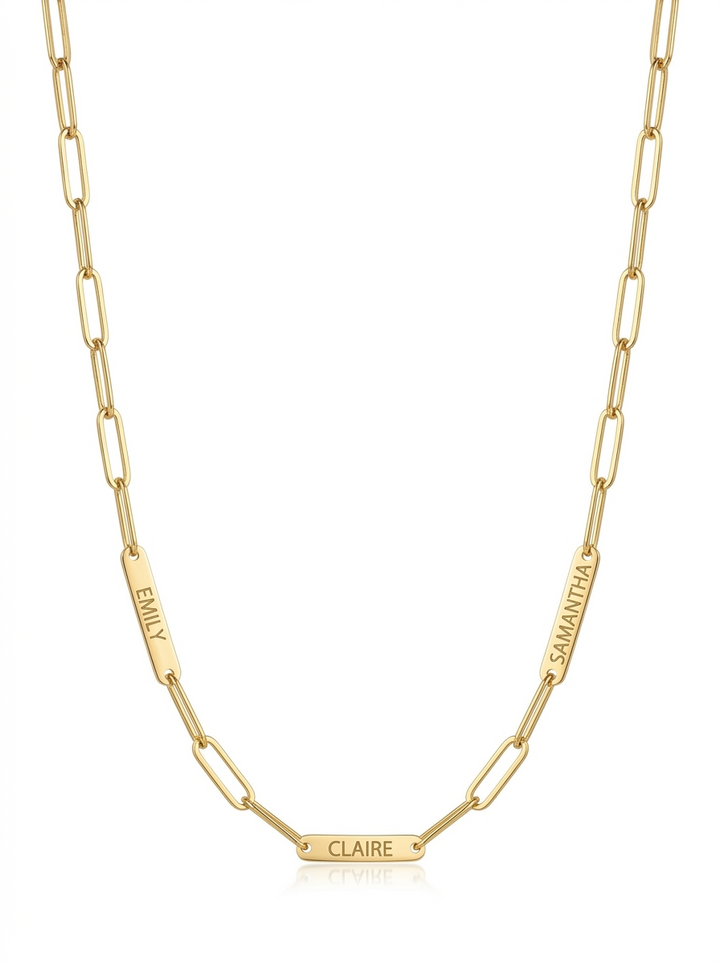 Engraved Tiny Bar Necklace with Paperclip Chain