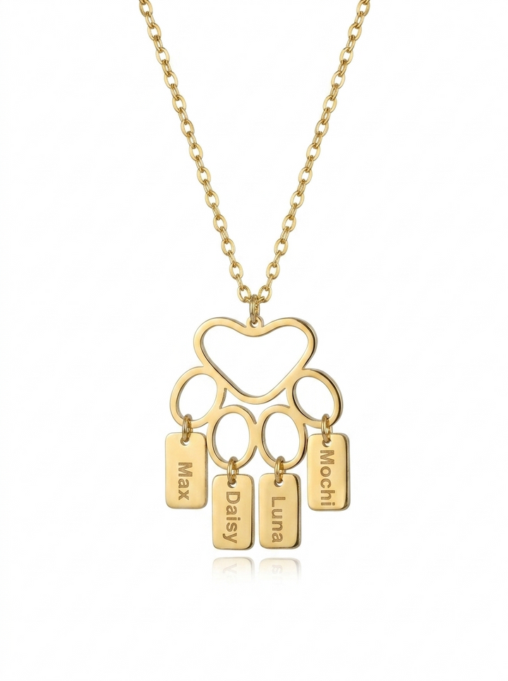 Custom Paw Print Necklace, Bar Necklace with Paw Pendant