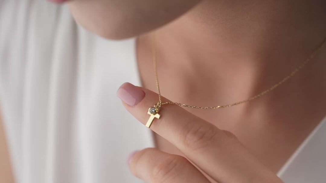 Personalized Cross Necklace with Birthstone
