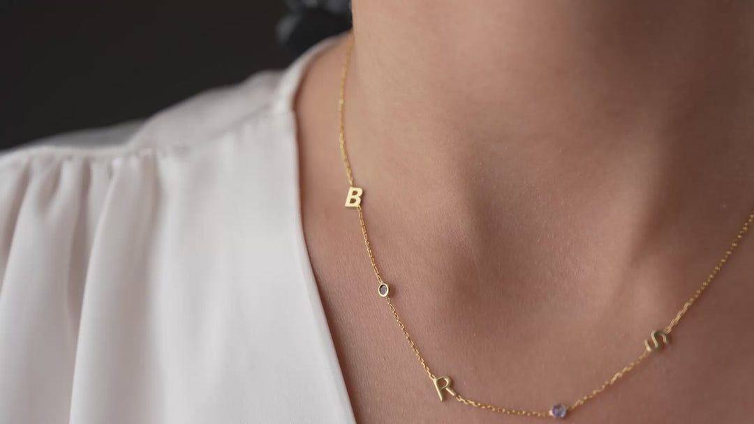 Sideways Initial Birthstone Necklace