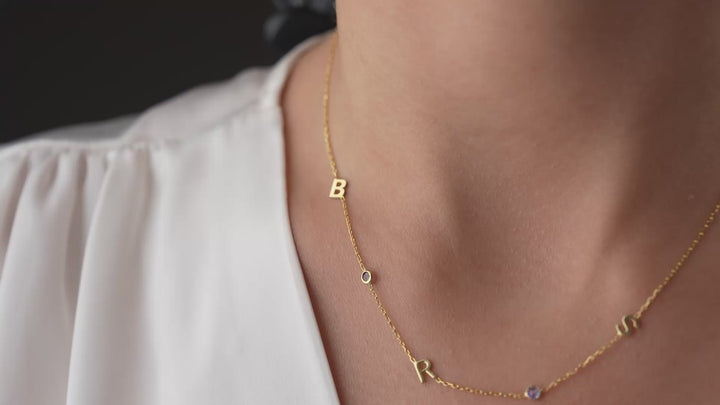 Sideways Initial Birthstone Necklace