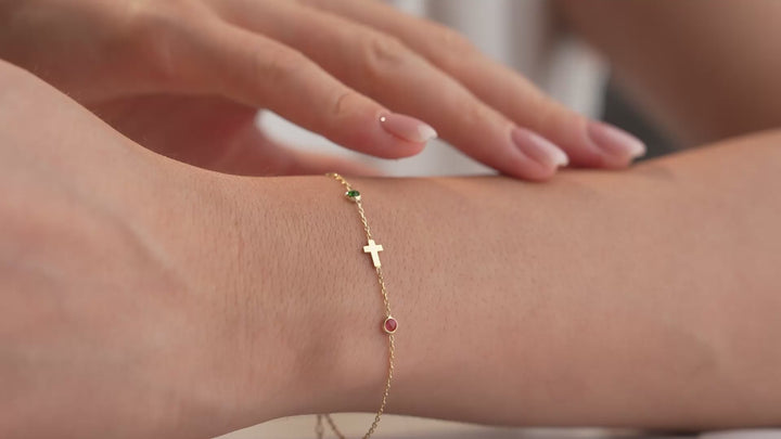 Cross Bracelet with Birthstones