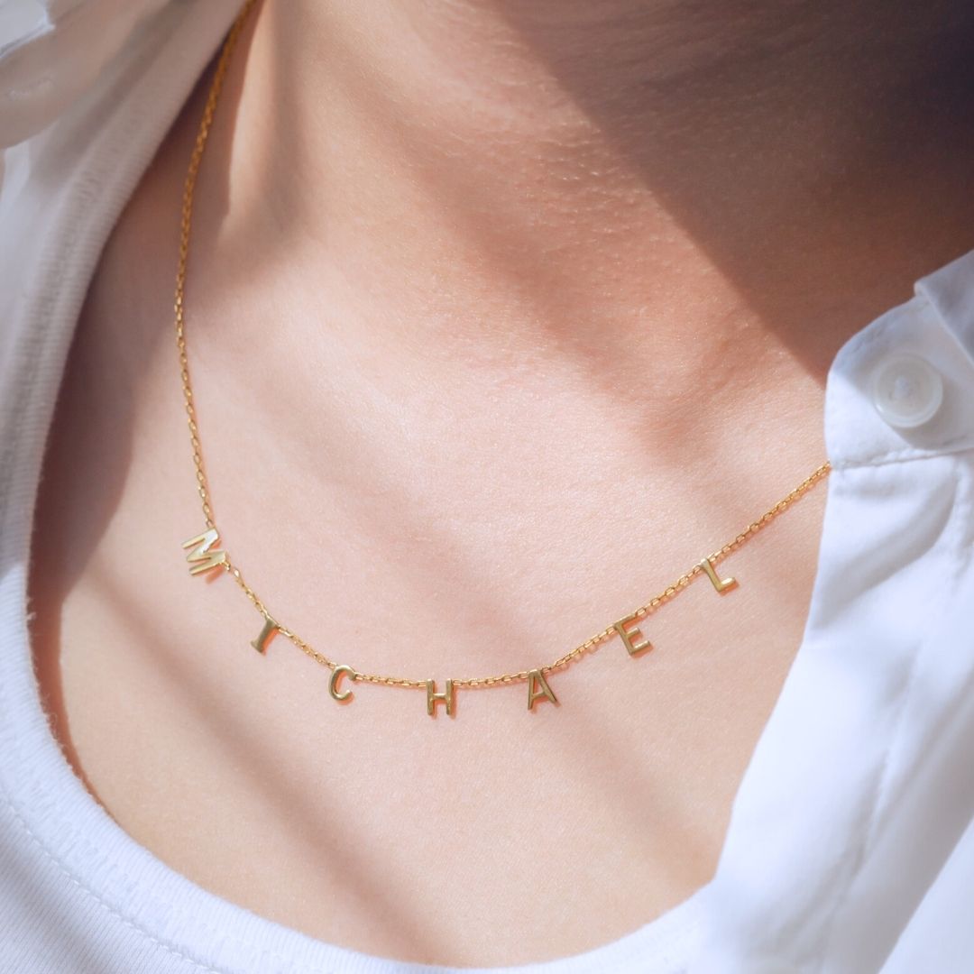 14K Gold Spaced Initial Necklace
