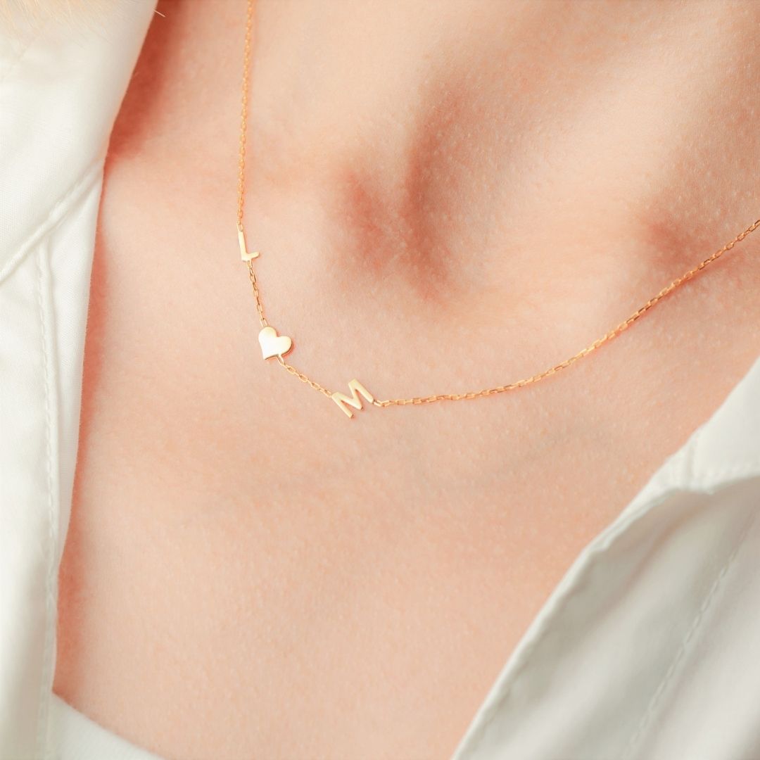 Sideways Initials Necklace : Dainty Necklace with cute letters and